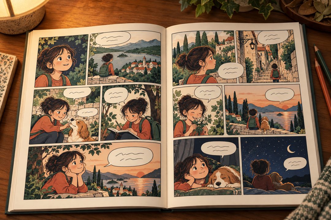 El libro abierto con sus historias ilustradas